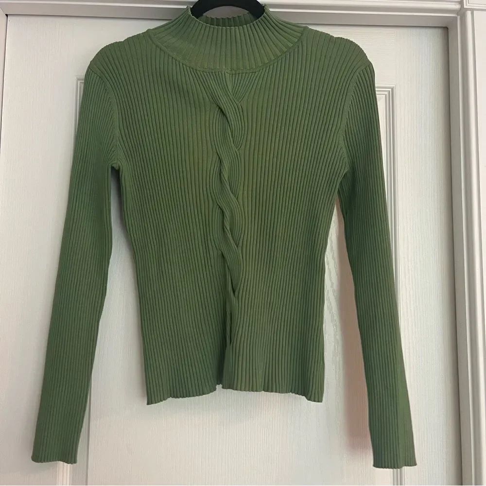 Green Ribbed Knit Women's Sweater Y2K